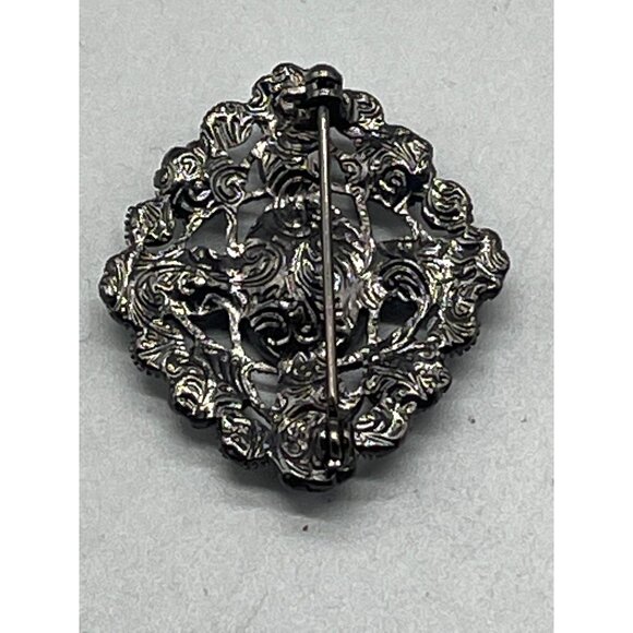 Costume Jewelry Pin brooch red stones bracelet set in metal 1 1/2" long READ - Picture 6 of 7